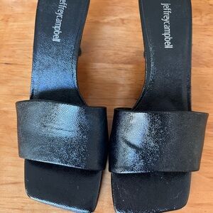 Jeffrey Campbell Mr. Big crinkled black leather slide heel size 8 New